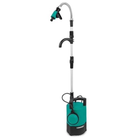 VONROC Regenfasspumpe Elektrisch - Tauchpumpe für Regenwassertonne 23V - 400W - 5200 l/h - Trockenlaufschutz - Universal-Schlauchkupplung