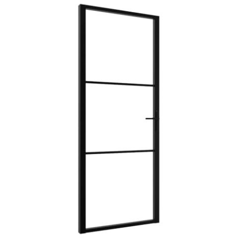 vidaXL Innentür mit Montagematerialien Industrie-Stil Wohnungstür Zimmertür Glastür Tür ESG Glas Aluminium 83x201,5cm Schwarz Aluminiumgriff