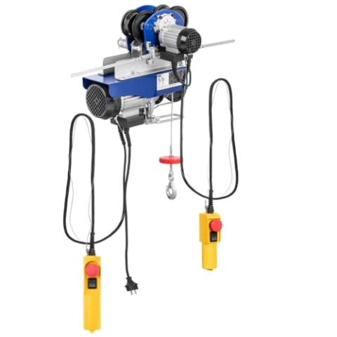MSW PROCAT 500 Laufkatze Seilwinde Flaschenzug (500 kg, 900 W, 12 m Seil, Ø 4,2 mm, 1770 N/mm² Zugfestigkeit) blau