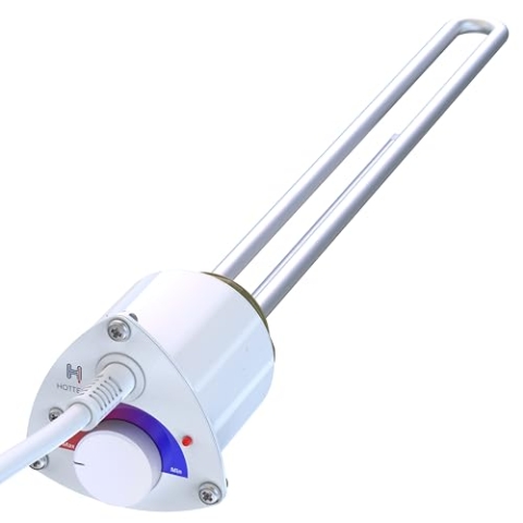 Hottech Tauchsieder Heizstab Elektro für Heizkessel Boiler – Heizpatrone mit Uni-Schuko-Stecker und Temperaturregler Wasser Thermostat Wärmetauscher, Weiß, 230 V, 2000 W, 6/4"