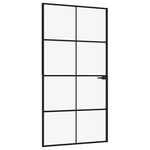 vidaXL Innentür, Zimmertür Komplettset 102x201,5cm, Glastür mit Griff Eisenschloss, Drehtür Tür aus Glas, Modern, Schwarz Hartglas Aluminium Schlank