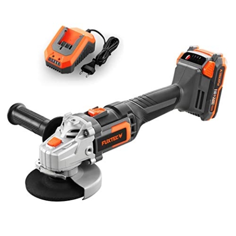 FUXTEC Akku Winkelschleifer 20V E1WS20 – inklusive 2Ah-Akku und 2,4A Ladegerät – Kabellos, mit Seitengriff - Scheibendurchmesser: 115mm, max. Drehzahl 7500 U/min
