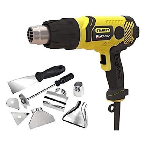 FatMax Stanley Heissluftpistole (2.000 Watt, mit Abschaltautomatik, 2 Temperaturstufen (50-450/70-600 °C), stufenlose Temperatureinstellung, inkl. 8-TLG. Düsen- und Schaberset, Koffer)