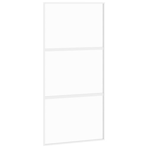 vidaXL Schiebetür, Glasschiebetür mit Metallrahmen, Schlank Glastür Tür mit Zubehör, Innentür Zimmertür, Weiß 102,5x205 cm Hartglas Aluminium