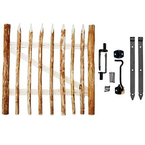 BOGATECO Zauntor Haselnuss | Breite: 100cm | Höhe 50cm | Abstand zwischen den Zaunlatten 6-7 cm | Gartentor aus Holz für Staketenzaun Gartenzaun | mit Scharniere inkl. Zubehör | Türöffnung nach rechts