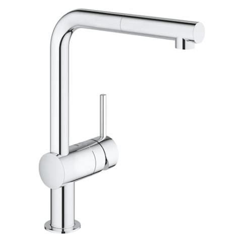 GROHE Minta - Einhand- Spültischarmatur (L- Auslauf, herausziehbarer Auslauf, Schwenkbereich von 360°), chrom, 32168000