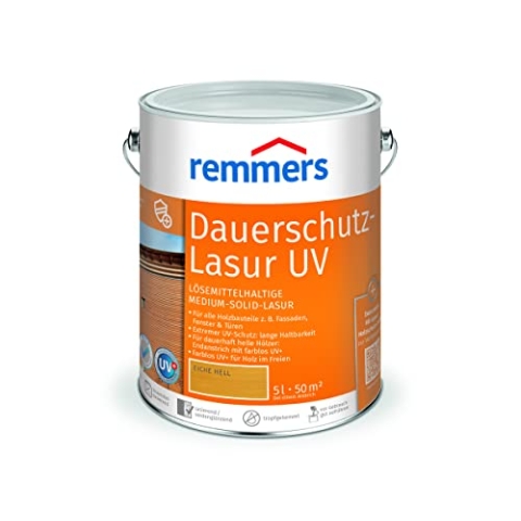 Remmers Dauerschutz-Lasur UV eiche hell, 5 Liter, Dekorative Medium-Solid-Lasur für Außen, auch für helle Farbtöne und farblos UV+, wetterbeständig
