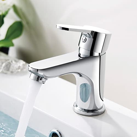 GRIFEMA Wasserhahn Bad Einhebelmischer Messing Chrom, Waschtischarmatur mit Keramikkartusche, Wassersparfunktion, Anti-Fingerabdruck, Einfache Installation, Kalt-/Warmwasseranschluss, G11003