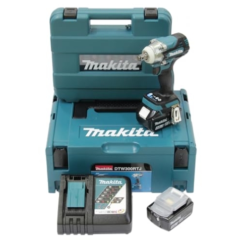 Makita DTW300TJX7 Akku-Schlagschrauber 18V inkl. Schnellladegerät DC18RC und 2x Akkus BL1850B 5,0 Ah + 14-tlg. Schlagnuss-Set (E-16586) im MAKPAC Gr. 2