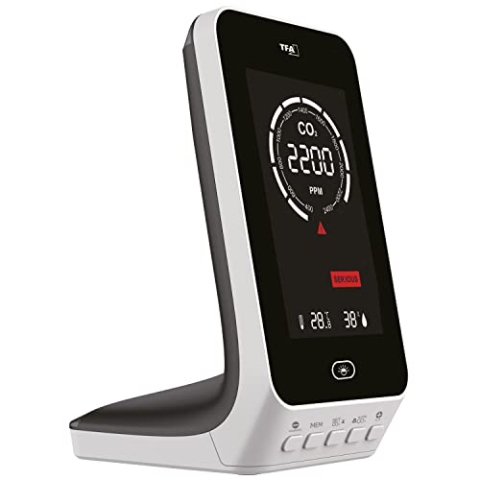 TFA Dostmann CO2 Messgerät AIRCO2NTROL UP, 31.5010.02, Luftgütemonitor, NDIR Dual Beam Sensor, Alarmfunktion für CO2 Konzentration, Raumklimaüberwachung, weiß
