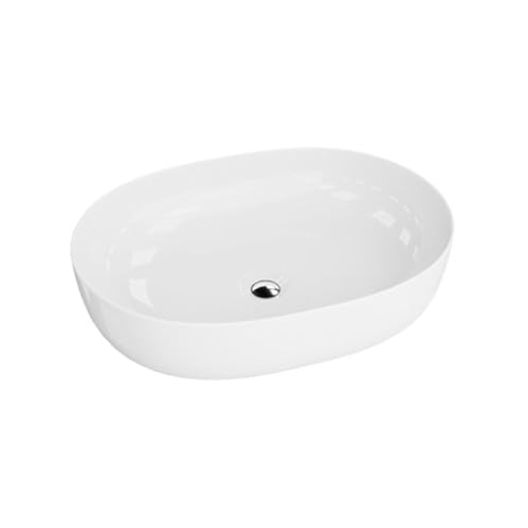 LAVITA Aufsatzwaschtisch Blas Aufsatzwaschbecken Oval Waschbecken ohne Überlauf und Hahnloch Aus hochwertigem Porzellan Waschtisch modernes Badkeramik Waschplatz 59,5x43x13,5 cm Weiß