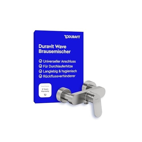 Duravit Wave Duscharmatur Aufputz für 1 Verbraucher, Badewannenarmatur mit Rückflussverhinderer, Einhebel-Brausemischer mit Keramikmischsystem, Edelstahl Gebürstet