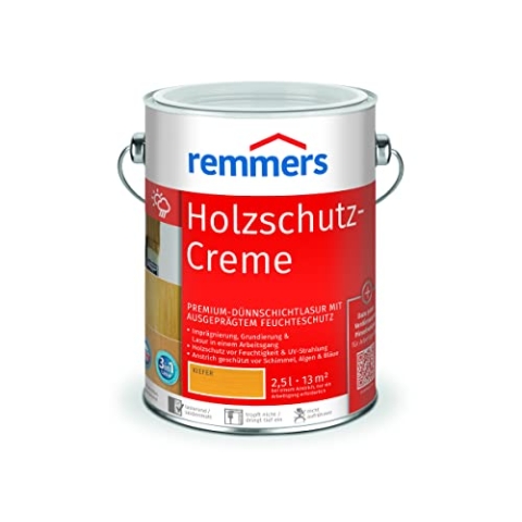 Remmers Holzschutz-Creme 3in1 kiefer, 2,5 Liter, tropffreie Holzlasur für aussen, 3in1: Imprägnierung, Grundierung & Lasur in EINEM Arbeitsgang
