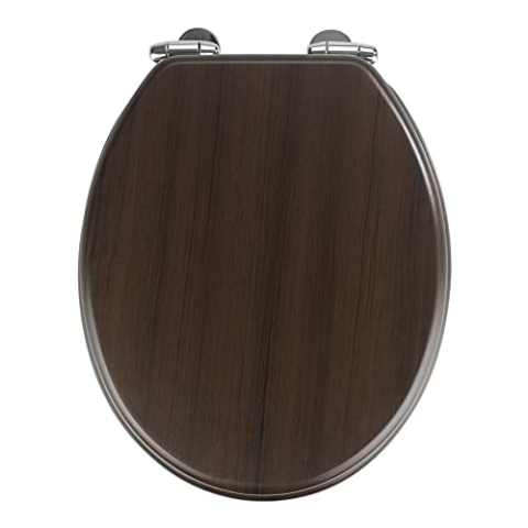 WENKO WC-Sitz Wenge, Toilettensitz mit Absenkautomatik in Holz-Optik, WC-Deckel für sanftes Deckelschließen, mit Fix-Clip Hygienebefestigung, Toilettenbrille aus MDF, 35,5 x 42,5 cm, Dunkelbraun