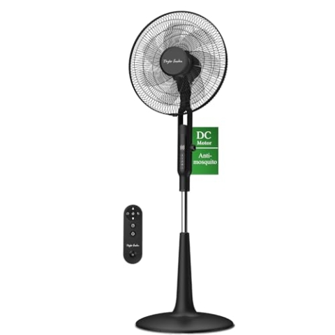 Taylor Swoden Standventilator Leise, 25dB DC Ventilator Leise mit Fernbedienung, 3258.6m³/h, 28 Geschwindigkeiten, 40W, 12H Timer, 3Modi, Moskitoschutz, Höhenverstellbar, Oszillation, LED, Schwarz