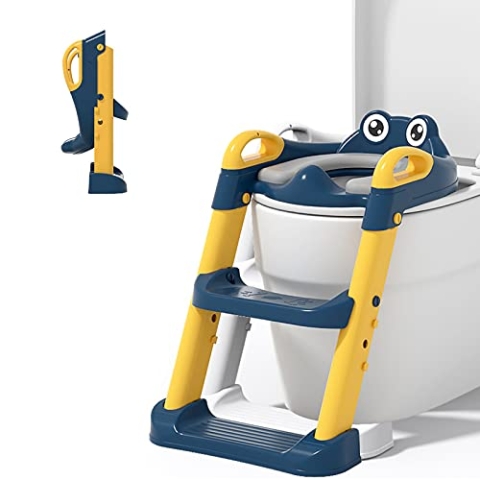 Balakaka Toilettensitz Kinder mit Treppe,Faltbar Töpfchentrainer für 1-7 jährige Kids, Höhenverstellbar, Rutschfest, Stabil,für Kinder Toiletten Training mit Leiter/Treppe, Kinder Toilettensitze(Blau)