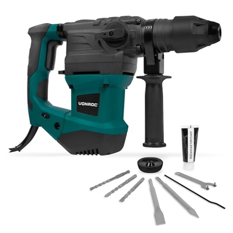 Vonroc Bohrhammer Abbruchhammer 1800W - Hammerbohren [6 Joule], Meißeln [SDS Plus Futter], Bohren [820/min] - Stemmhammer für Beton, Stahl, Holz inkl. Bohrer und Meisel