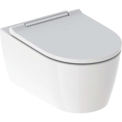Geberit Wand-Tiefspül-WC ONE mit WC-Sitz, weiß Designabdeckung hochglanz verchromt