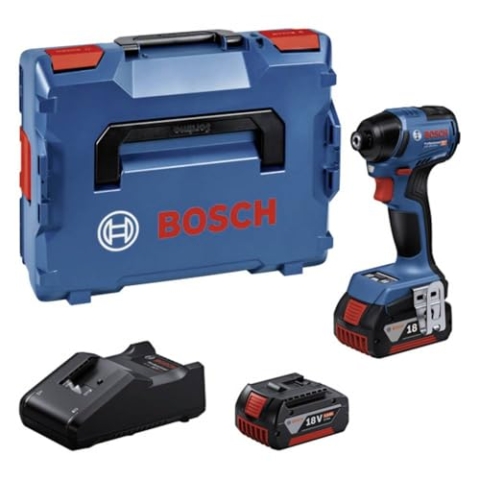Bosch Professional 18V System Akku Drehschlagschrauber GDR 18V-220 C (bis 3.400 min⁻¹, 220 Nm Durchzugskraft, bürstenloser Motor, inkl 2x 5.0Ah Akku, Ladegerät GAL 18V-40, Connectivity-Modul, L-BOXX)