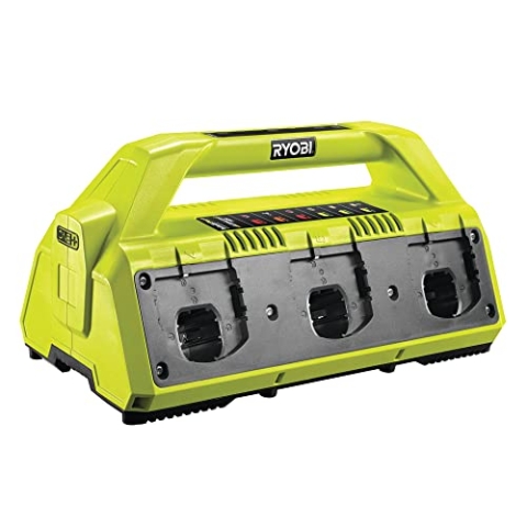Ryobi 5133002630 Ladegerät RC18627, Ladestation gleichzeitig bis 6 Akkus, für Li-Ionen Akku 18V 1,5-5,0 Ah, Intelligentes Monitoring System, Statusüberwachung per Lichtindikator, 230 V, Gelb