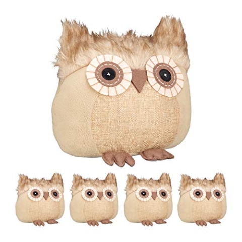 5 x Türstopper Eule, dekorativer Türpuffer, für Boden, stehend, gefüllt, innen, Deko, Stoff Türsandsack, braun
