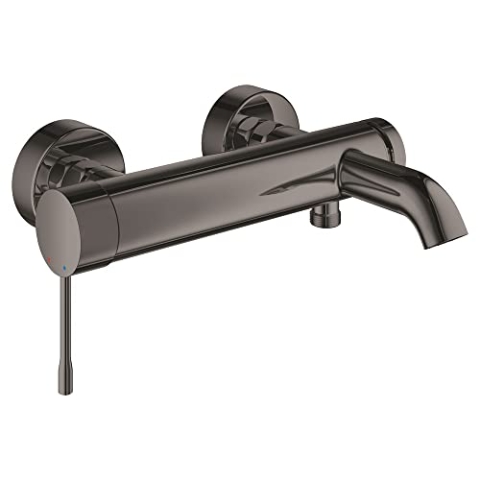 GROHE Essence, Badewannenarmatur (Duscharmatur für die Badewanne, Mischbatterie mit automatischer Umstellung Wanne/Brause, mit integriertem Rücklaufventil, S-Anschlüsse), anthrazit, 33624A01