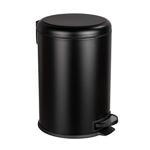 WENKO Küchen Abfalleimer Leman, 20 Liter, Mülleimer mit Absenkautomatik, Tretfunktion, herausnehmbarem Einsatz, aus lackiertem Stahl, 30,5 x 44 x 37,5 cm, Schwarz matt