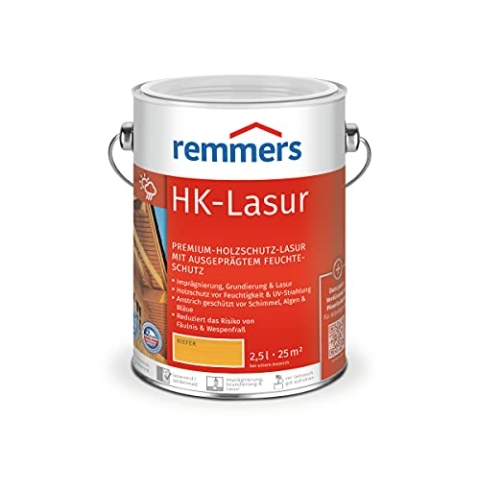 Remmers HK-Lasur 3in1 kiefer, 2,5 Liter, Holzlasur aussen, 3n1: Imprägnierung, Grundierung & Lasur, Holzschutz vor Feuchtigkeit & UV-Strahlung