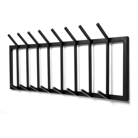 TOJ Living Wandgarderobe - 90CM - 16 Haken - Kleiderhaken wand - Garderobenhaken - Hakenleiste Garderobe - Wandhaken - Modern - Edelstahl - Matt Schwarz
