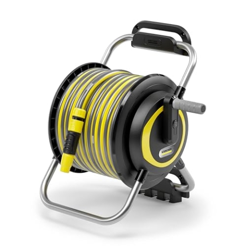 Kärcher Schlauchträger HR 4.30 Set: flexible, einfache Aufbewahrung an der Wand und zum mobilen Einsatz im Garten, Spritzenhalterung, inkl. 30 m Schlauch und Zubehör, Schwarz