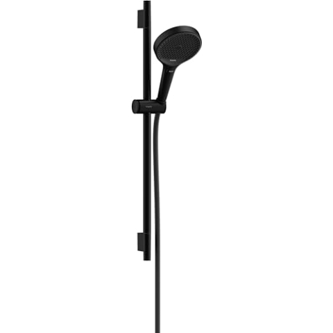 hansgrohe Rainfinity - wassersparendes Duschset (EcoSmart), Sparduschkopf, Brausestange 65cm, Halterung, Designflex Brauseschlauch 160cm, Duschbrause mit 3 Strahlarten, runde Kopfbrause, Mattschwarz