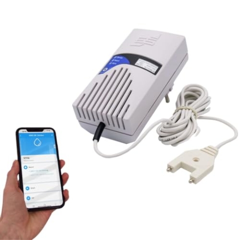 Schabus WWD 240 Smart-Wassermelder Steckdosengerät (230V) mit 2,8 m Gabelsensor über Smart-Life App Push Benachrichtigung an Ihr Smartphone bei Wassererkennung