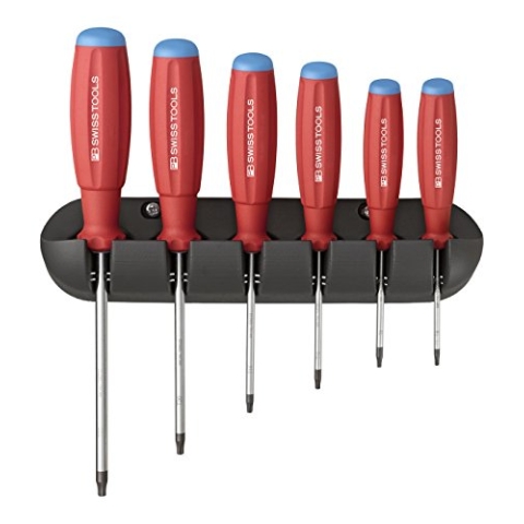 PB Swiss Tools Schraubendreher-Set 6-teilig TORX® SwissGrip mit Wandhalter, 100% Swiss Made, Unbegrenzte Garantie
