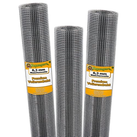 Aquagart® Volierendraht Hasendraht Wühlmausgitter 20m x 1m, Drahtgitter Maschenweite 6,3mm, verzinkter Maschendraht-Zaun, robustes Schweißgitter