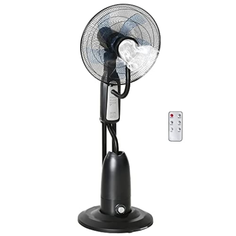 HOMCOM Standventilator mit 2,8 Liter Wasserkühlung, 90 W Ventilator mit Timer-Funktion, Fernbedienung, Lüfter mit 3 Modi, Nebelfunktion, Verstellbarer Neigungswinkel, Metall, Schwarz