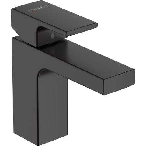 hansgrohe Vernis Shape - Waschtischarmatur ohne Ablauf, Wasserhahn Bad mit Auslauf Höhe 95 mm, Mischbatterie Waschbecken wassersparend (EcoSmart), Mattschwarz, 71569670