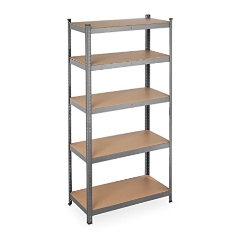 Relaxdays Schwerlastregal, Traglast 875 kg, 5 Ebenen, zum Stecken, Keller, Garage, Stahl, HxBxT: 180 x 90 x 45 cm, grau