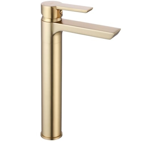 Rea Waschtischarmatur ARGUS BRUSH GOLD HIGH Wasserhahn Bad Badarmatur aus Messing Armatur für Waschbecken Badezimmer Mischbatterie Waschbecken Einhebel (Gold)