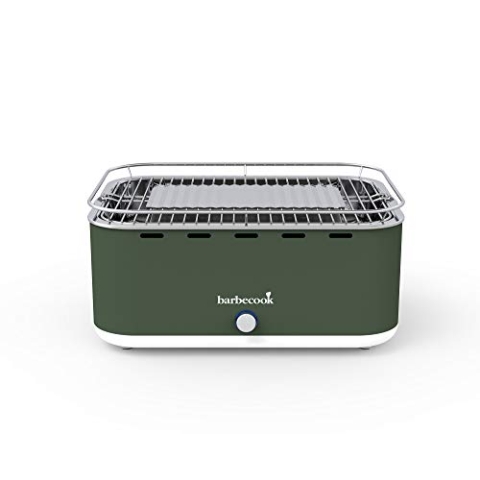 Barbecook Rauchfreier Holzkohlegrill Tischgrill mit Tragetasche geeignet für Balkon als Outdoor Camping-Grill mit eingebauten Gebläse, spülmaschinen-fest, Grün