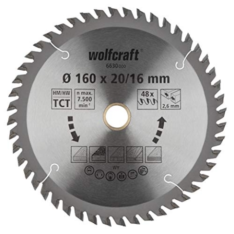 wolfcraft 6630000, Handkreissägeblatt HM, Serie orange, 48 Zähne, ø160x20/16