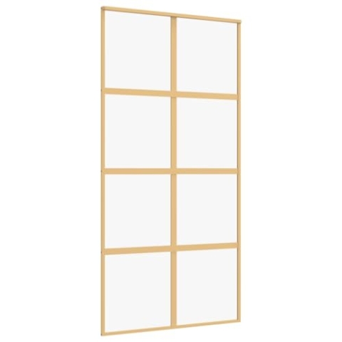 vidaXL Schiebetür, Glasschiebetür mit Metallrahmen, Schlank Glastür Tür mit Zubehör, Innentür Zimmertür, Golden 102,5x205 cm ESG-Klarglas Aluminium