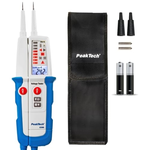 PeakTech 1096 Stromprüfer Spannungsprüfer zweipolig + Dual Anzeige & FI-Test, Staub- & Wasser Schutz (IP64) LCD-Display + Taschenlampe, Durchgangsprüfer, Spannungsmesser 6V-1000V