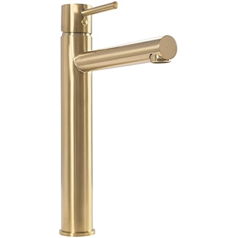 Rea Waschtischarmatur TESS BRUSH GOLD HAUT Wasserhahn Bad Badarmatur aus Messing Armatur für Waschbecken Badezimmer Mischbatterie Waschbecken Einhebel (Gebürstetes Gold)