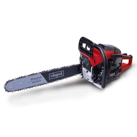 Scheppach Benzin Kettensäge PCS46 mit 45cm Schwertlänge & Easy Start | 2 Takt Motor - 2,4PS Leistung | 43cmØ Schnittstärke | 22 m/s Schnittgeschwindigkeit | 46cm³ Hubraum | autom. Kettenschmierung