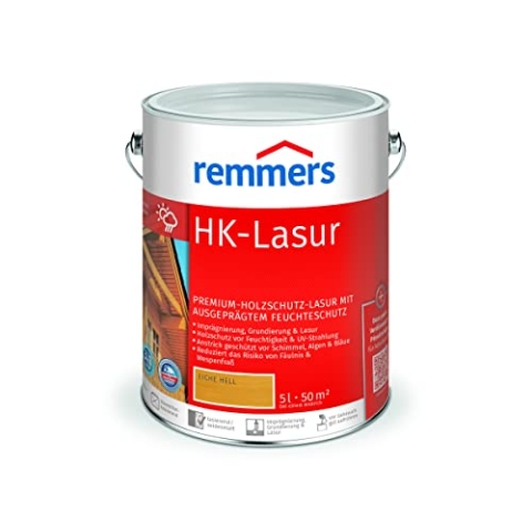 Remmers HK-Lasur 3in1 eiche hell, 5 Liter, Holzlasur aussen, 3n1: Imprägnierung, Grundierung & Lasur, Holzschutz vor Feuchtigkeit & UV-Strahlung