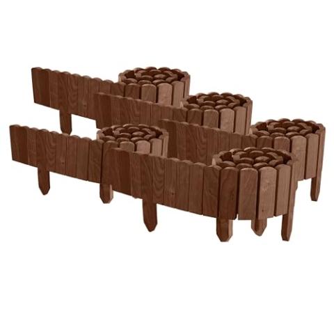 Floranica 10 m Beeteinfassung Flexibler Holzzaun 5 St. 2 m x 10 cm Braun Steckzaun aus Kiefernholz Rasenkante Teichzaun Rollboard 5 tlg Erweiterbares Zaunset für Garten