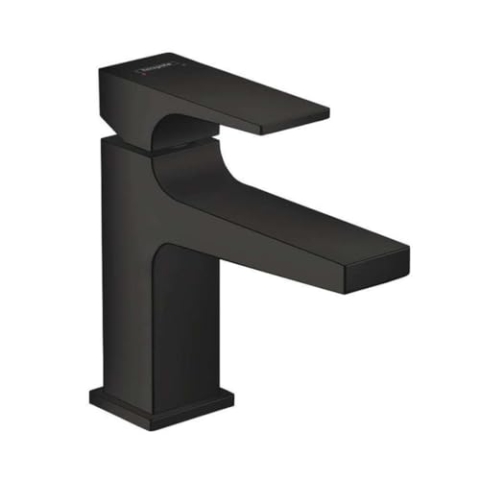 hansgrohe Wasserhahn Metropol, wassersparende Armatur mit langem Auslauf 127mm und Höhe 100mm mit Push-Open Ablaufgarnitur, Matt-schwarz