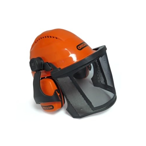Oregon Waipoua Professioneller Kettensägen-Sicherheitshelm mit Gehörschutzmanschette und Netzvisier, Schlagfeste, Bequeme Schutzhelm-Sicherheitsausrüstung (562413), Einheitsgröße, Orange