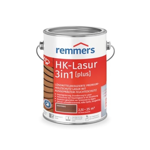 Remmers HK-Lasur 3in1 [plus] kastanie, matt, 2,5 Liter, Lösemittelreduzierte Premium-Holzschutz-Lasur für außen, 3in1, schnelltrocknend, langlebig