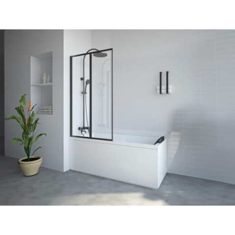 Vente-unique-Duschtrennwand Badewanne klappbar - Metall - Industrial Style - Schwarz matt - 80 x 140 cm - DISTRICT